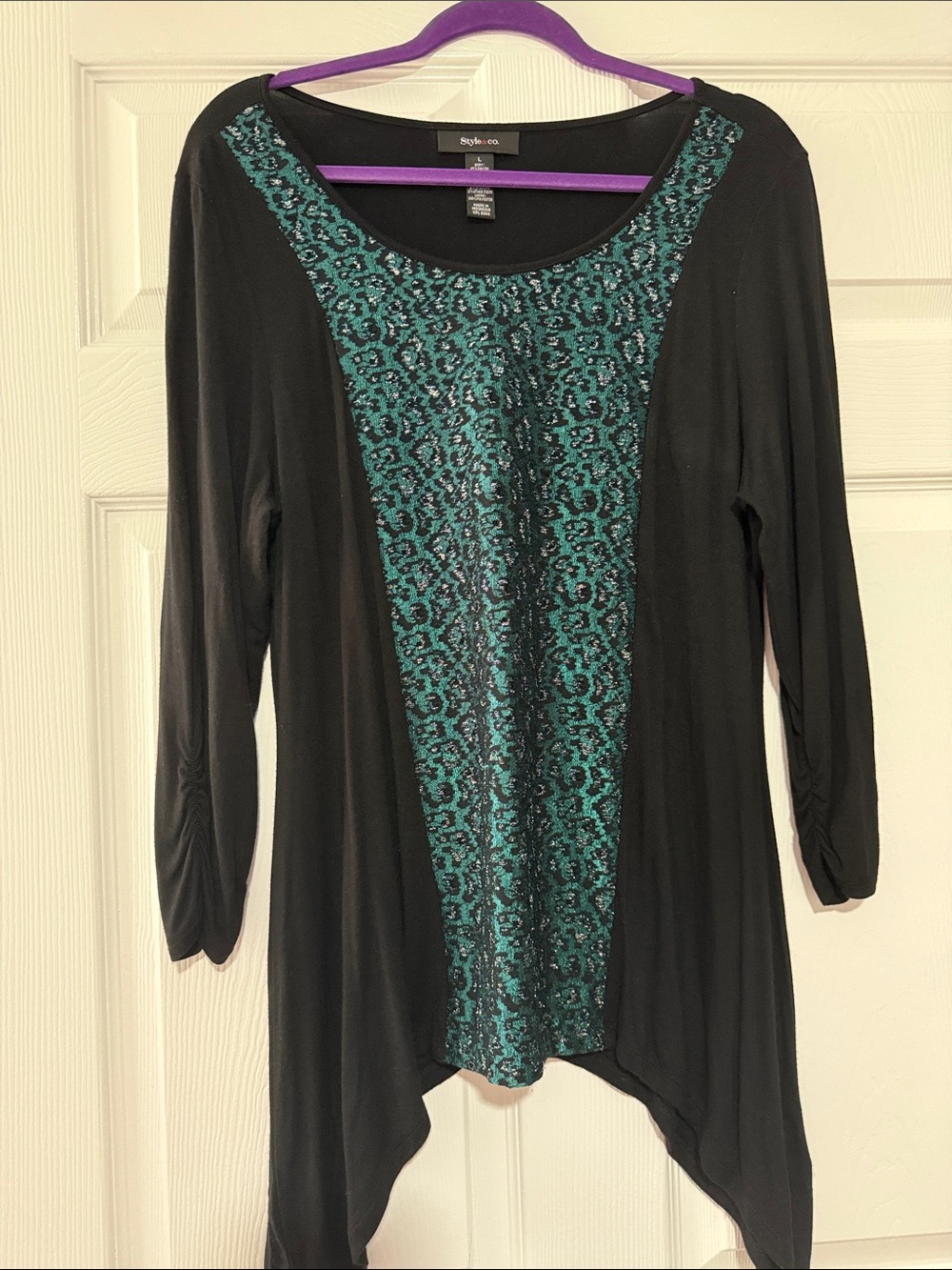 Style & Co. Black Tunic with Teal Lace-Effect Front Panel